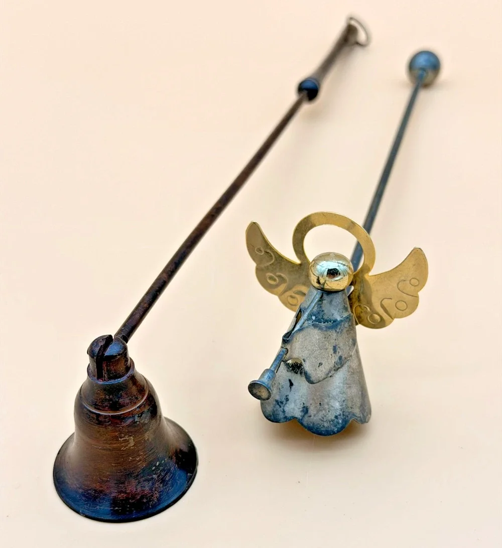 Candle Snuffer Set Angel Figural Brass Metal Vintage Fireplace Decor 14.5in 10.5